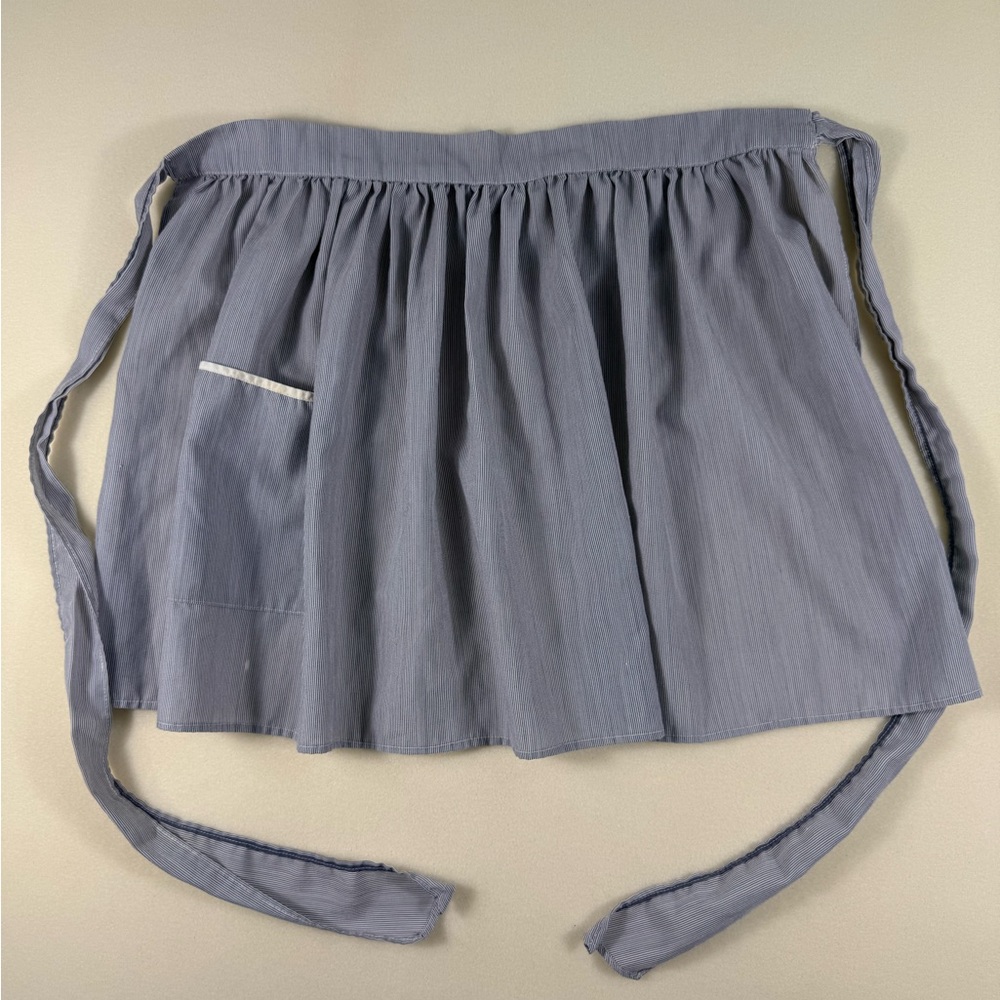 Vintage Strip Gathered Waist Half Apron with Pocket